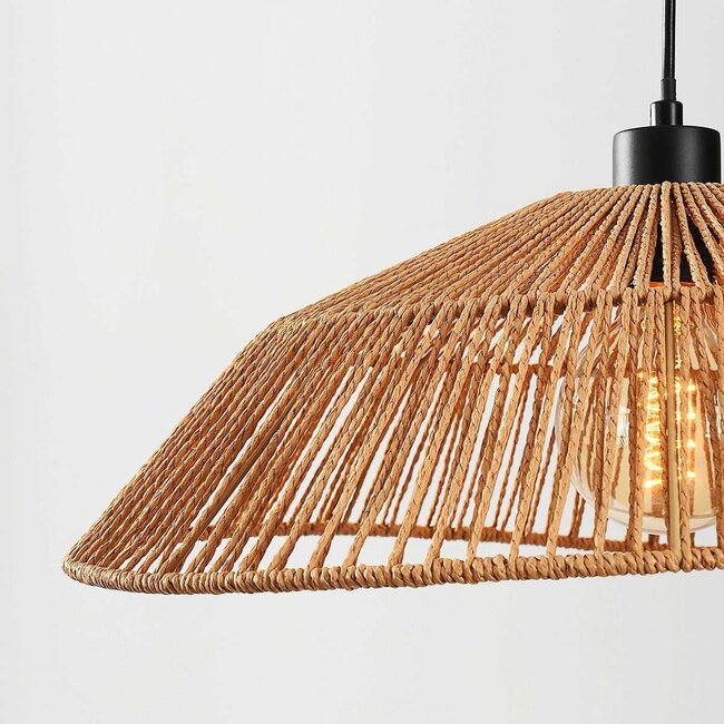 Boho pendant light made of handwoven paper in natural colour - Serra