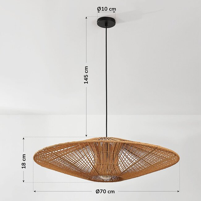 Pendant light with double shade made of handwoven paper in natural colour - Orana