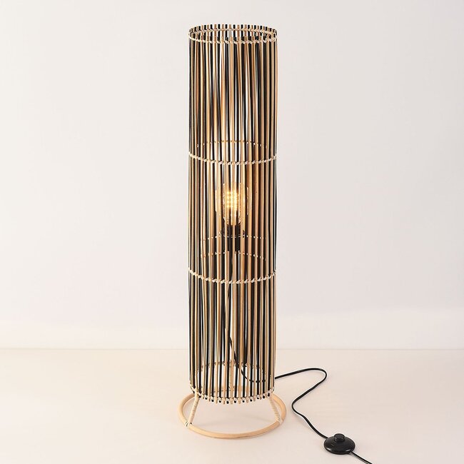 Bamboo floor lamp in black and natural - Lori