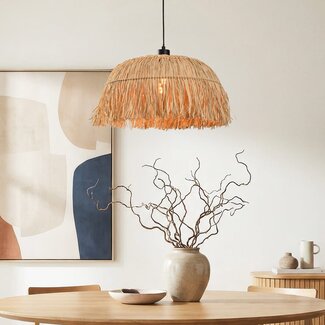 Pendant light made from natural handwoven raffia paper - Laria