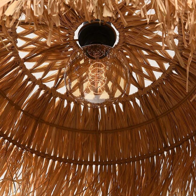 Pendant light made from natural handwoven raffia paper - Laria