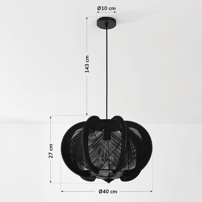 Pendant light Wildlum in black cotton rope