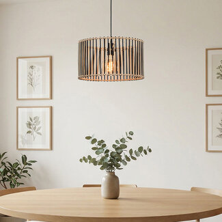 Pendant light Lora in black and natural bamboo