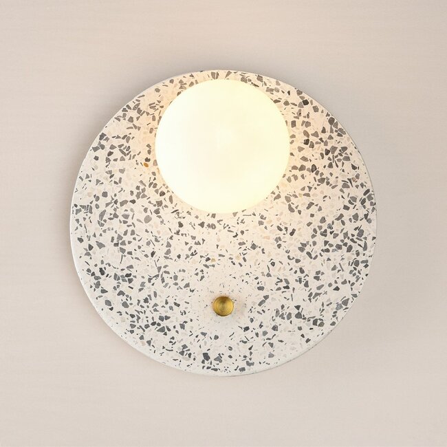 Round wall lamp Velo in cement and opal-white glass, terrazzo look