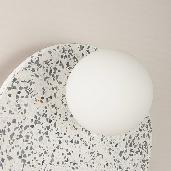 Round wall lamp Velo in cement and opal-white glass, terrazzo look