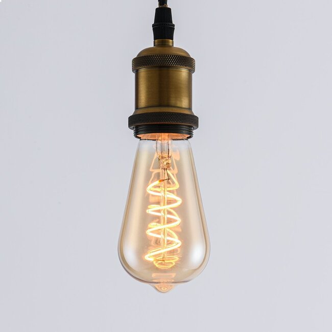 ST60 LED dimmable filament bulb, vertical spiral in amber 4W