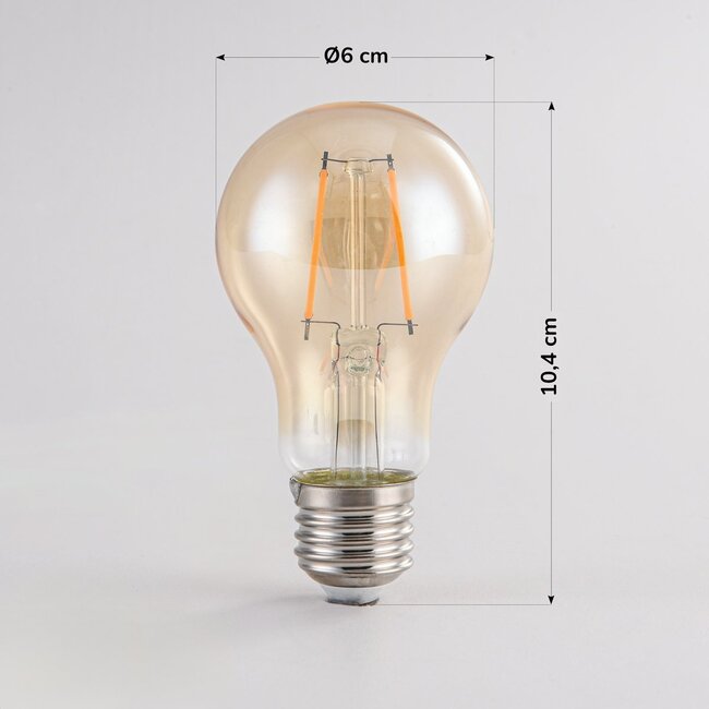A60 dimmable filament bulb, amber glass, 2000K, 2.5,4.5,7 or 10W