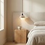 Pendant light Vara made of travertine (natural stone), wood and opal white glass