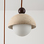 Modern pendant light made of travertine (natural stone), wood and opal white glass, 3-light - Vara