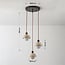 3-light pendant light Vara - travertine (natural stone) and opal white glass, round