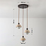 Modern pendant light made of travertine (natural stone), wood and opal white glass, 3-light - Vara
