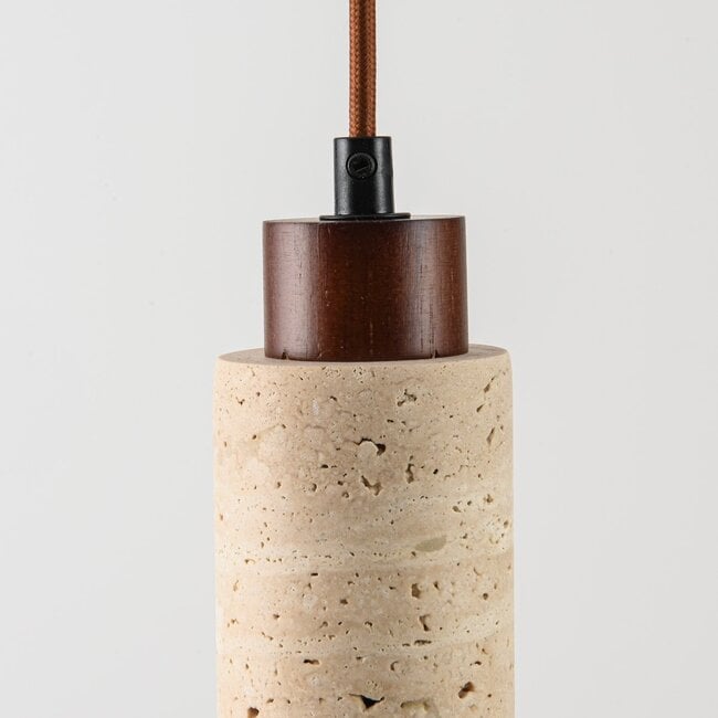 pendant light Oreno - travertine (natural stone) and wood, including light source