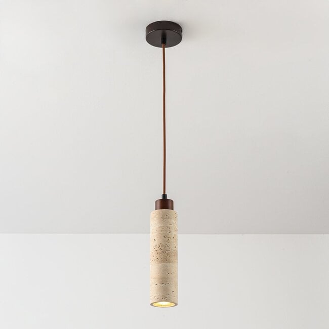 pendant light Oreno - travertine (natural stone) and wood, including light source