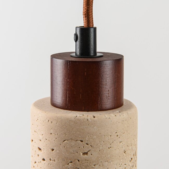 4-light pendant light Oreno made of travertine (natural stone) and wood incl. Philips bulb