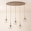 Modern Alea pendant light in beige with transparent glass spheres, 5 lights