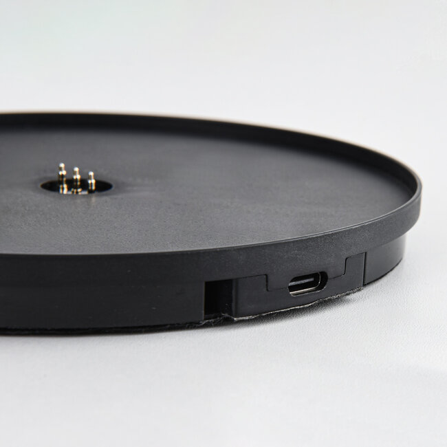 Rechargeable table lamp Zarya black chrome with touch dimmer switch, opal white glass and charging station