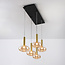 Dimmable pendant light Valira with amber glass, gold details and remote control, 5 lights