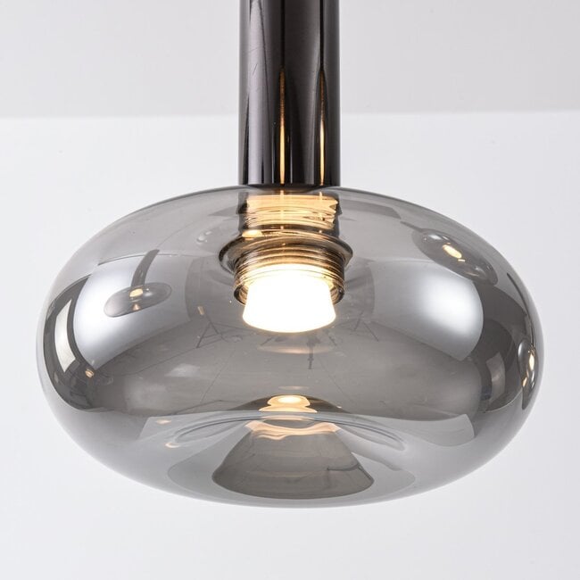 5-light pendant light Valira - black chrome with smoked glass, remote control and dimmable