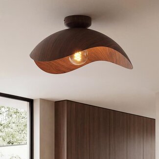 Modern ceiling light Casthano made of metal with walnut look Ø46 cm