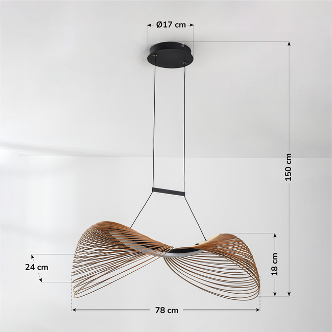 3-step dimmable pendant light Shella in wood and black