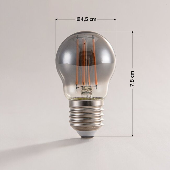 E27 LED bulb, Ø45mm, 4.5W, 1800K, smoked glass, 3-step dimmable