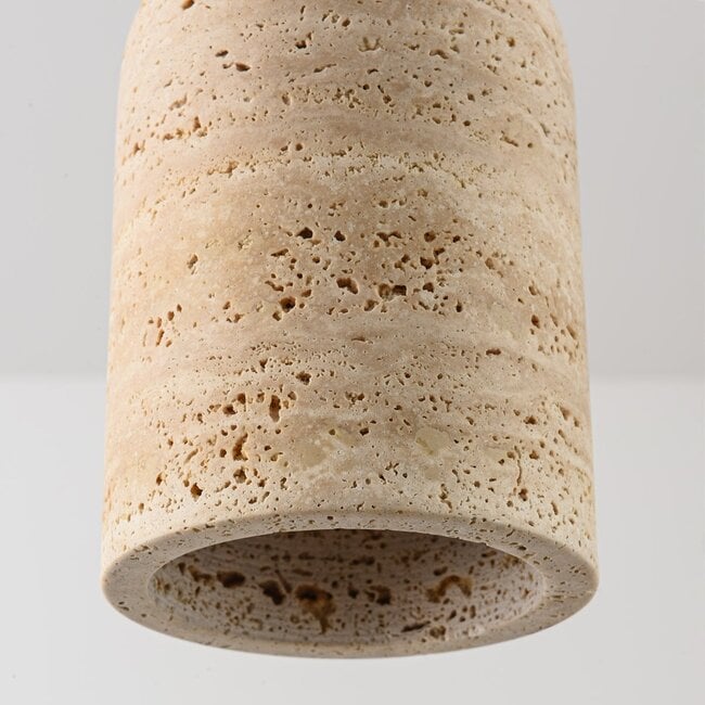 Japandi pendant light Voro - travertine (natural stone) and wood