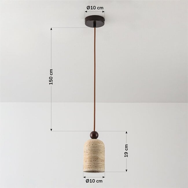 Japandi pendant light Voro - travertine (natural stone) and wood