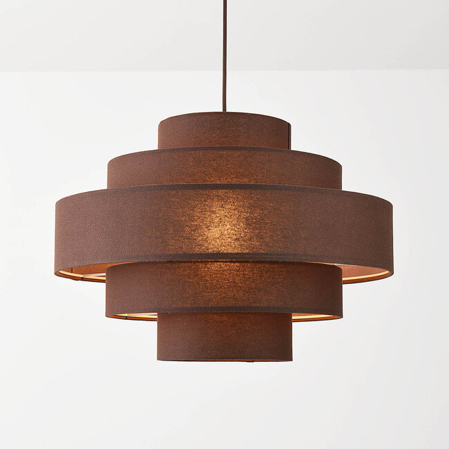 Pendant light Zavon with layered fabric shade in dark brown
