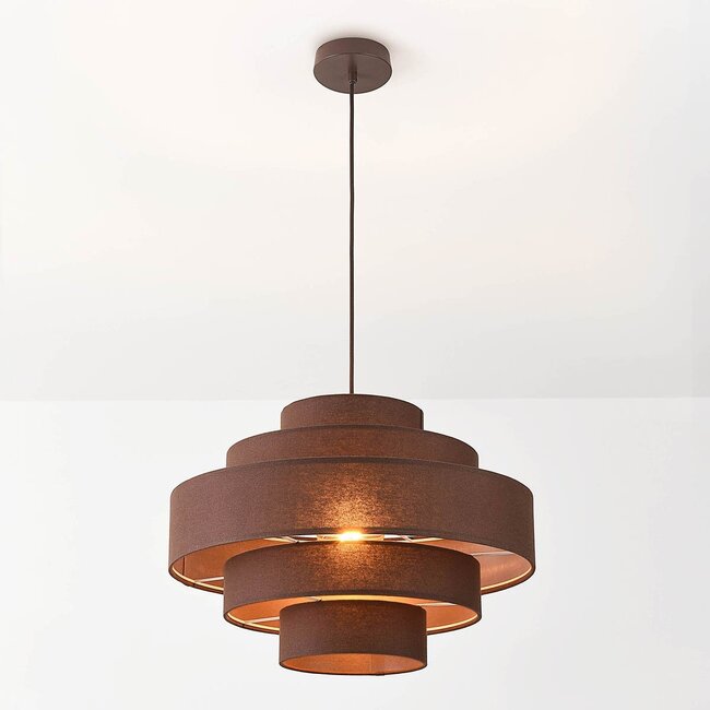 Pendant light Zavon with layered fabric shade in dark brown