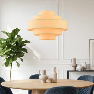 Pendant light Zavon with layered fabric shade in cream beige