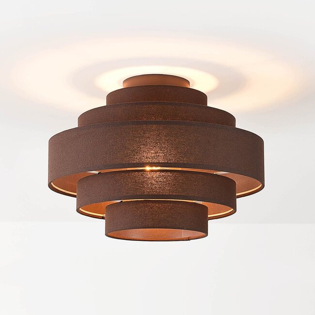 Ceiling light Mavro with layered fabric shade - dark brown