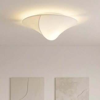 Ceiling light Korena with flowing shape and silk-look shade - white