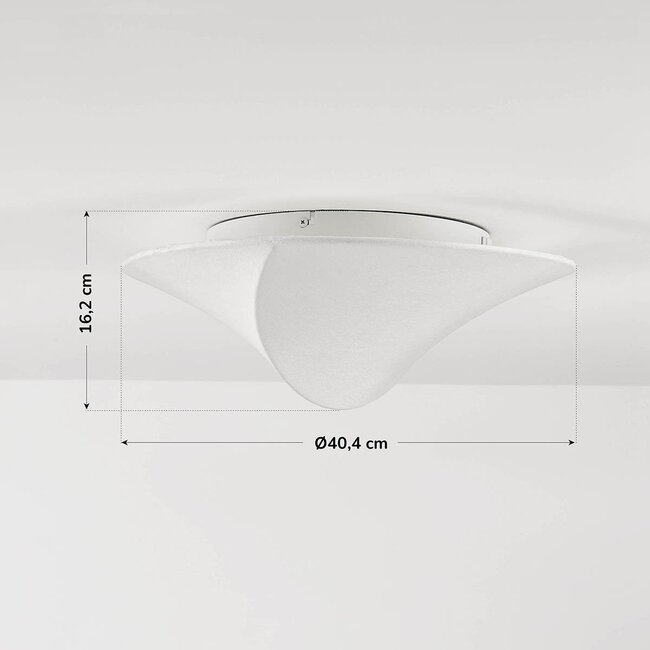 Ceiling light Korena with flowing shape and silk-look shade - white