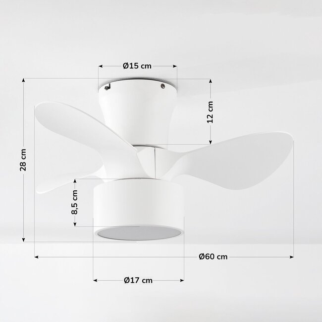 Compact ceiling fan Vejas with integrated LED - white
