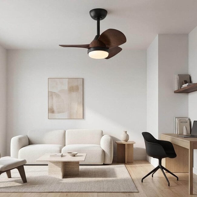 Compact ceiling fan Vietor incl. LED and remote control - black with dark brown