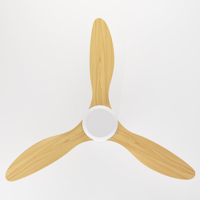 Ceiling fan, white with beech wood look, including remote control - Rivotra