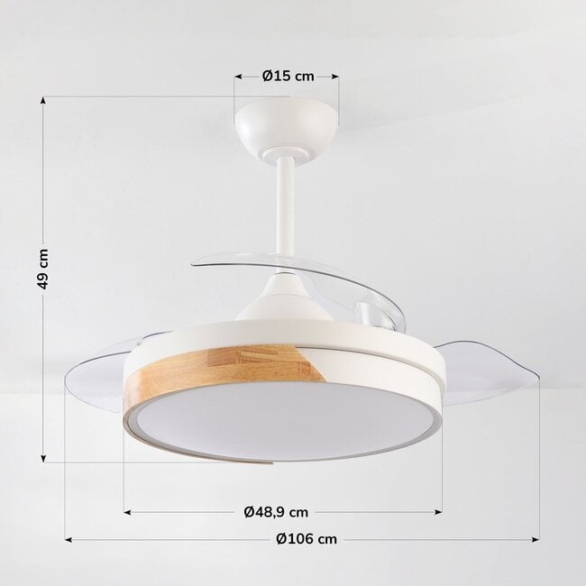 Ceiling fan Vjetar with integrated LED and retractable blades - white