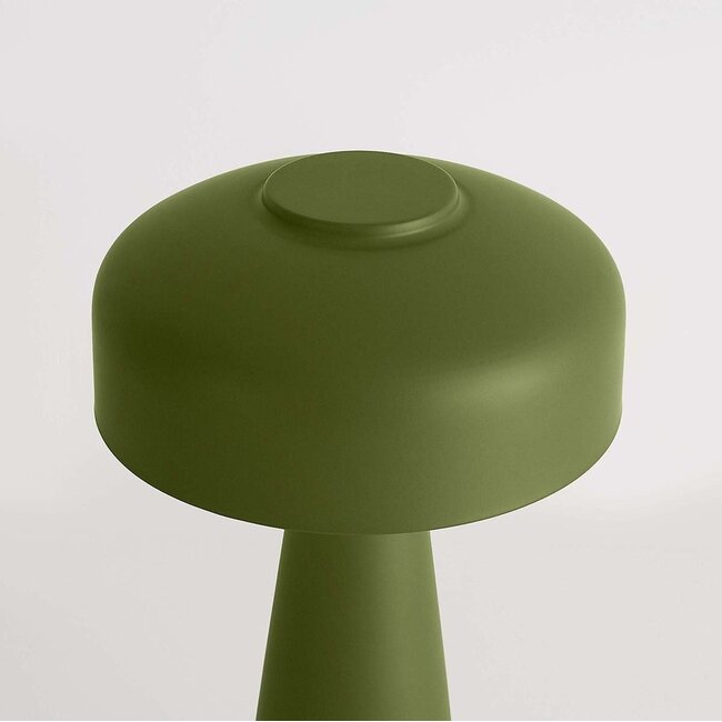 Rechargeable mushroom lamp Soma in green with touch dimmer and adjustable light