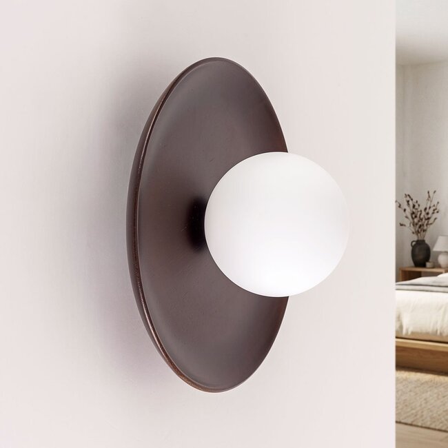 Ruva Wall Light in Dark Wood and Opal White Glass