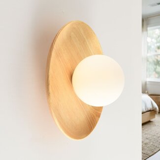 Wall lamp Ruva - light wood with opal white glass