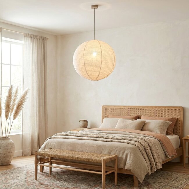 Pendant light Amare beige with round linen shade Ø60 cm