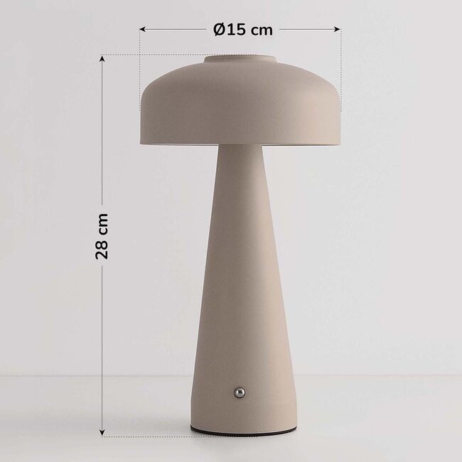 Rechargeable mushroom lamp Soma in taupe with touch dimmer and adjustable light