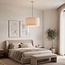 Pendant light Aureo in beige with linen shade and travertine effect