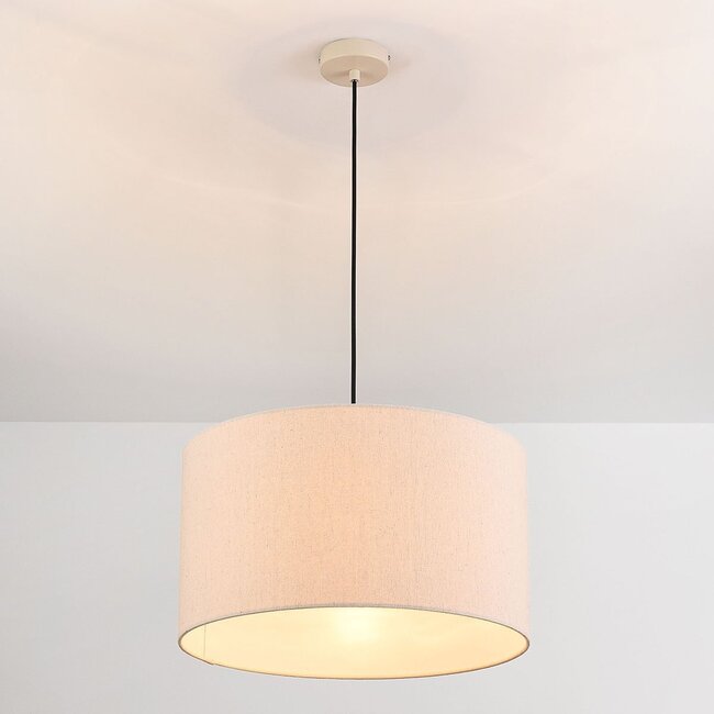 pendant light Aureo - beige linen shade with travertine effect