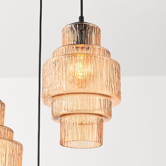 3-light designer pendant light with amber glass - Orina