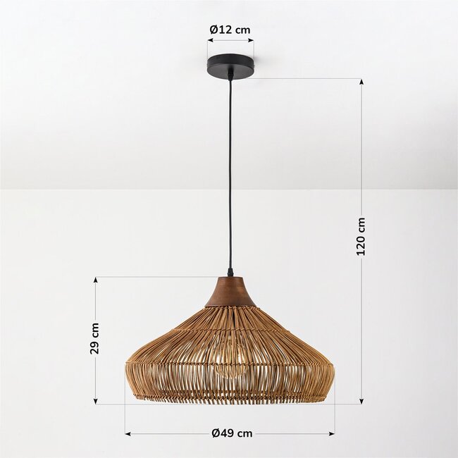 pendant light Suki - hand-woven rattan with wooden detail
