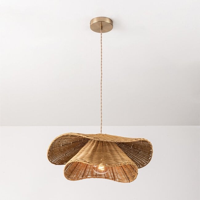 Rattan pendant light Arua Ø50 - hand-woven double shade with gold detail