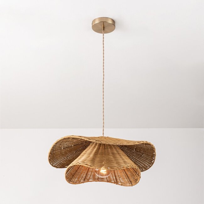 Rattan pendant light Arua with hand-woven double shade and golden detail Ø50 cm