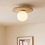 Ceiling light Cenno with travertine look and opal white glass