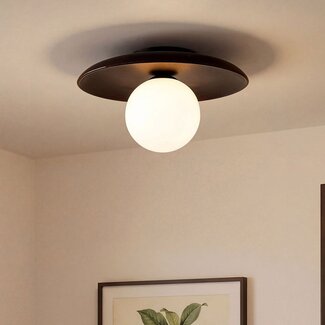Ceiling light Ruvo in dark brown wood and opal white glass